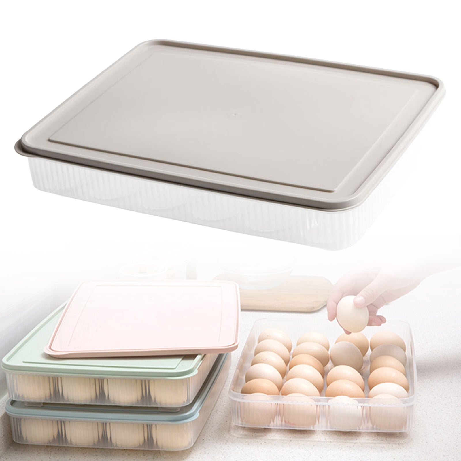 CSSJKYJ 1PC Egg Containers With Lid Portable Storage Egg Holder Stackable Plastic Egg Tray for Kitchen Fridge Keep Fresh 11.81x9.06x2.24 Inch,Beige