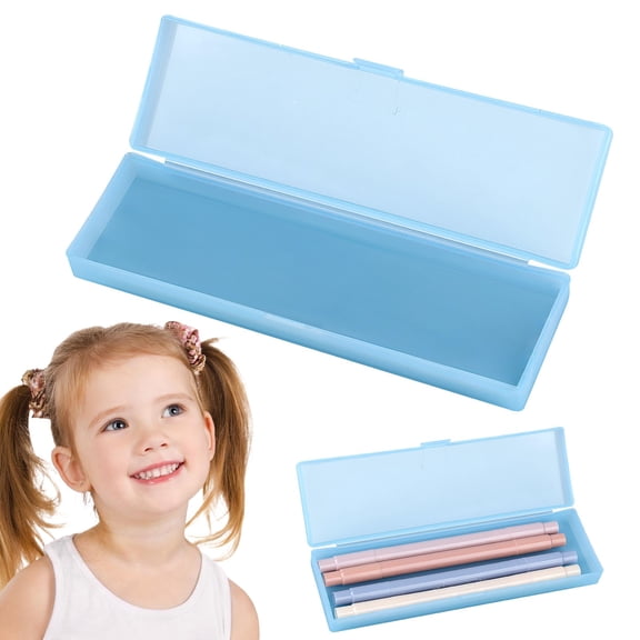 CSSJKYJ 1Pc Clear Thin Rectangle Storage Containers Box with Hinged Lid and Snap Closure for Pencils, Pens, Drill Bits, Office Supplies(Blue)