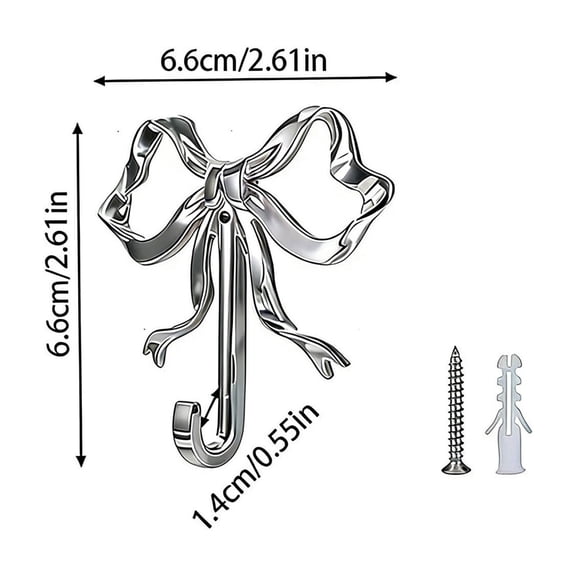 CSSJKYJ 1Pc Valentine's Day Bow Hook Bow Knot Towel Coat Hanger Coquette Wall Hooks for Home Living Room Bedroom Bathroom Kitchen Decor(Silver,S)