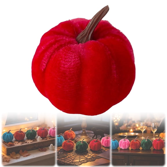 CSSJKYJ 1pc Velvet Pumpkins Decor, Artificial Fall Pumpkin Decor for Halloween Thanksgiving Harvest Table Centerpieces(Rose Red)