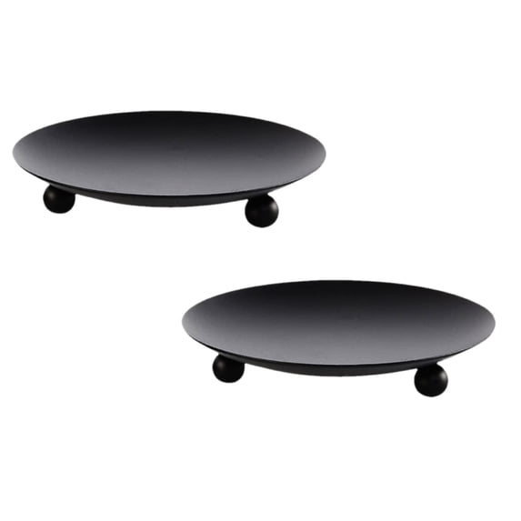 CSSJKYJ 2 PCS Black Pillar Candle Holder, 4.33 inch Metal Candle Plate | Round Iron Candle Trays Stand for Pillar, Ball, 3 Wick, Jar Candles, Decorative Candle Dish for Mantel or Table Centerpiece