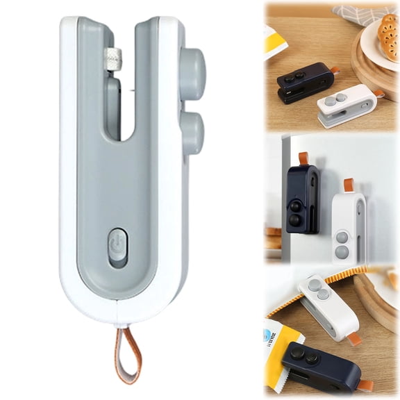 CSSJKYJ 2 in1 Rechargeable Chip Bag Sealer with Cutter, Portable USB C Heat Sealer Resealer Machine for Chip, Plastic Bags Heat Seal Tool for Snacks (White)