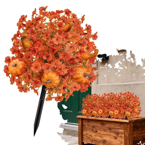 CSSJKYJ 22" Large Artificial Fall Maple Garden Stake Realistic Multi Colored Orange & Yellow Autumn Bush with Ground Outdoor Path Bed Decoration for Thanksgiving Halloween & Fall Season