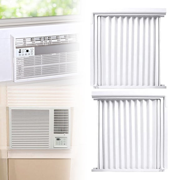 CSSJKYJ 2PCS Window Air Conditioner Side Panels with Frame,Window AC Accordion Filler Curtain Kit,Adjustable Insulation Panels for Window AC Seal Replacement Screen.