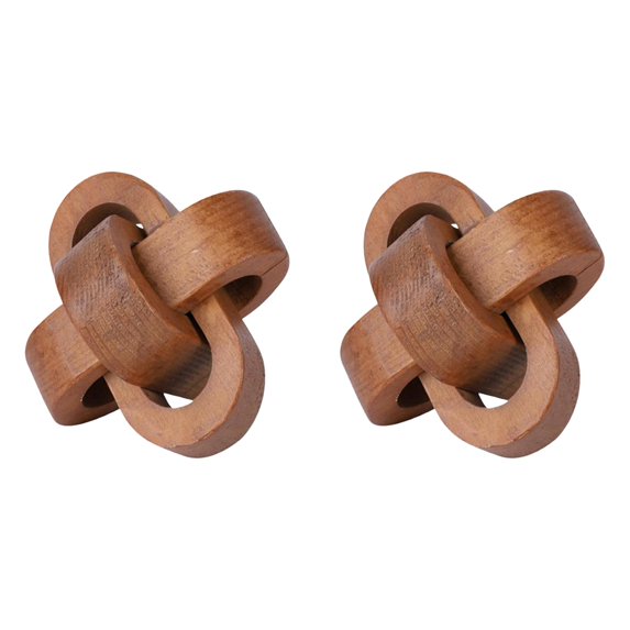 CSSJKYJ 2PCS Wood Knot Chain Link Decor - 3 Link Boho Wooden Hand Carved Decorative Wooden Links Knots for Coffee Table Entryway Modern Farmhouse Shelf Decoration (Coffee)