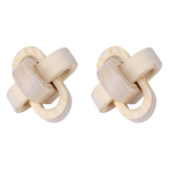 CSSJKYJ 2PCS Wood Knot Chain Link Decor - 3 Link Boho Wooden Hand Carved Decorative Wooden Links Knots for Coffee Table Entryway Modern Farmhouse Shelf Decoration (Khaki)