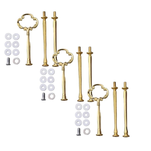 CSSJKYJ 3 Set Cake Tray Stand Handle Cupcake Dessert Plate Hardware Fitting Holder Rod Stand Handle for Cake Stand Wedding Party, 3-Tiers Flower Bronze(Gold)