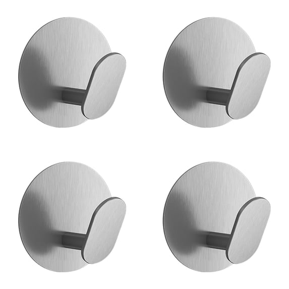 CSSJKYJ 4PCS Circular Adhesive Hooks - Towel/Coat Hooks Wall Hook Stick on Bathroom or Kitchen (Matte Silver, Stainless Steel)