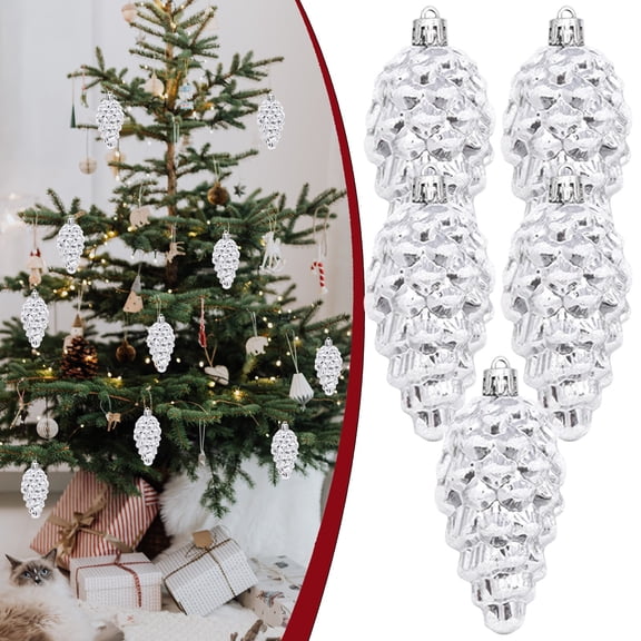 CSSJKYJ 5 Pack Pinecone Hanging Ornaments for Christmas Tree Holid Natural Pinecones with Hanging String 5 Pack Perfect for Christmas Tree Wreath or Mantle,Silver