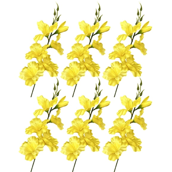 CSSJKYJ 6 Pcs Long Stem Artificial Gladiolus Flower 22.4 Inch, Set of 6, Home/Wedding/Office Decor (22.4Inch,Yellow)