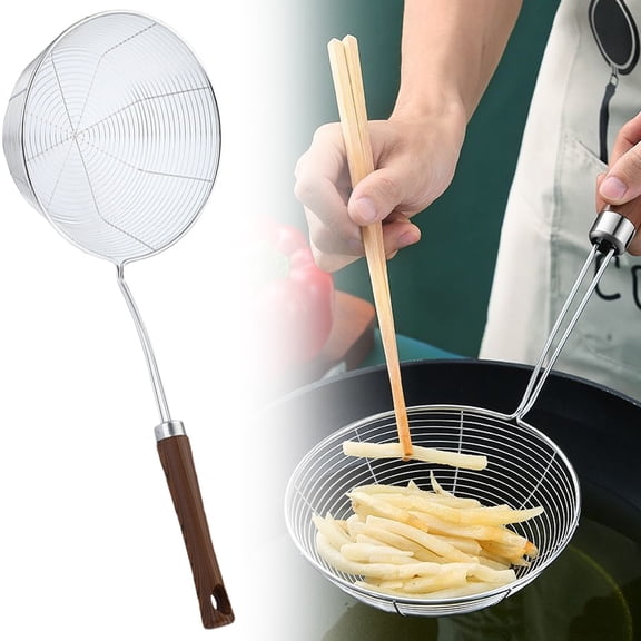 CSSJKYJ 7.0" Spider Strainer Skimmer Spoon with Handle, Stainless Steel Wire Strainer Ladle for Cooking and Frying, Kitchen Utensils Slotted Pasta Spoon, Fryer Scoop