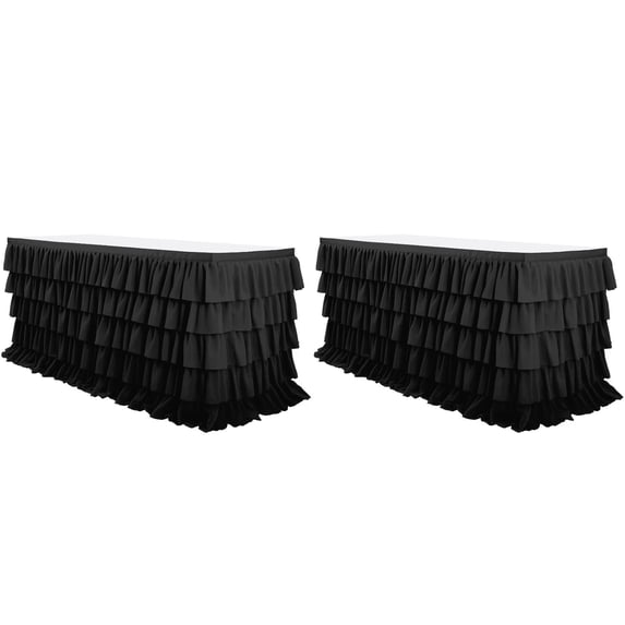 CSSJKYJ Black Table Skirt Tutu Ruffled Tablecloth for Classroom Teacher Desk Skirt Supplies for Princess Women Birthday Party Cake Dessert Decorations, 6FT(2pcs)