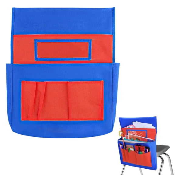 CSSJKYJ Blue and Red Chairback Buddy Pocket Chart, 15.7" x 13.2" Back of Chair School Supplies Pocket Organizer With Name Tag and 6 Chair Pockets for Classrooms, Classroom Organization