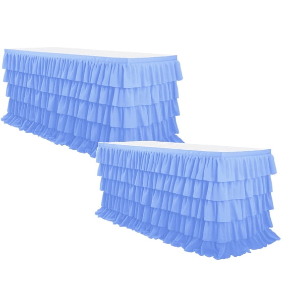 CSSJKYJ Blue Table Skirt Tutu Ruffled Tablecloth for Classroom Teacher Desk Skirt Supplies for Princess Women Birthday Party Cake Dessert Decorations, 6FT(2pcs)
