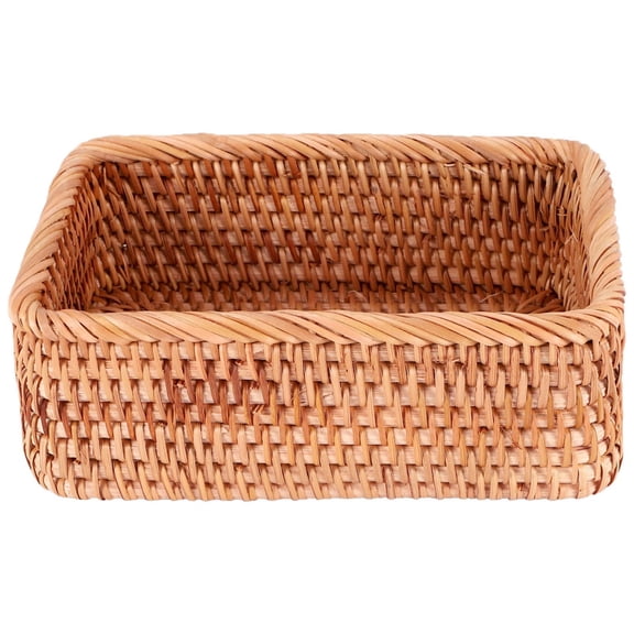 CSSJKYJ Brown Rattan Handwoven Square Desktop Storage Bin Durable Snack Toy Storage Basket Household Organizer Basket(7.9x5.5x2.8inch)