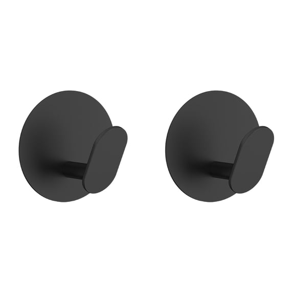 CSSJKYJ Circular Adhesive Hooks - 2 Pack Towel/Coat Hooks Wall Hook Stick on Bathroom or Kitchen (Matte Black, Stainless Steel)
