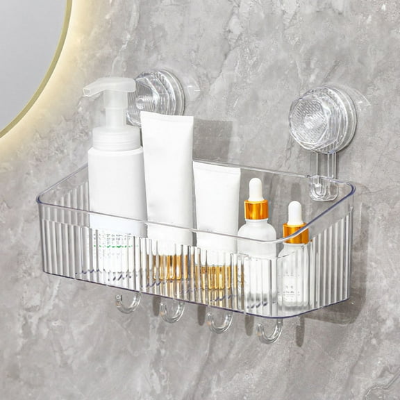 CSSJKYJ Clear Suction Cup Shower Caddy Plastic Shower Basket Organizer, No Drilling Removable Shower Shelf, Quick Installation, Rustproof, Perfect for Bathroom Storage & Kitchen White