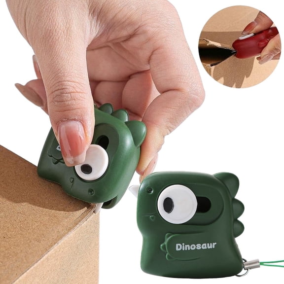 CSSJKYJ Dinosaur Box Cutter with Auto Retracting Cute Dinosaur Shaped Retractable Utility with Magnet & Lanyard Hole Portable Box Opener Pakage(Blackish Green)