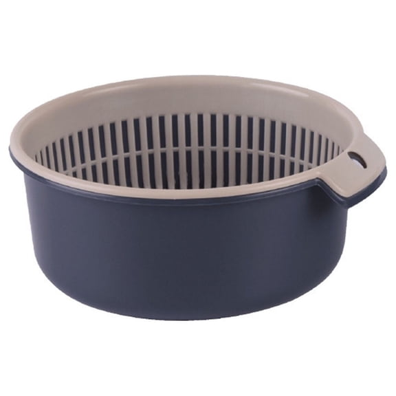 CSSJKYJ Fruits Vegetables Washing Basket,Round Plastic Double Layer Kitchen Strainer Colander Bowl Set Pasta Noodles Washing Basket for Fruit Vegetable Wash (18x8cm,Blue)