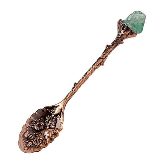 CSSJKYJ Green Crystal Coffee Spoons,Alloy Spoon Vintage Carved Coffee Spoon, Tea Spoons Decorative Dessert Spoons for Cafe Bar Tableware