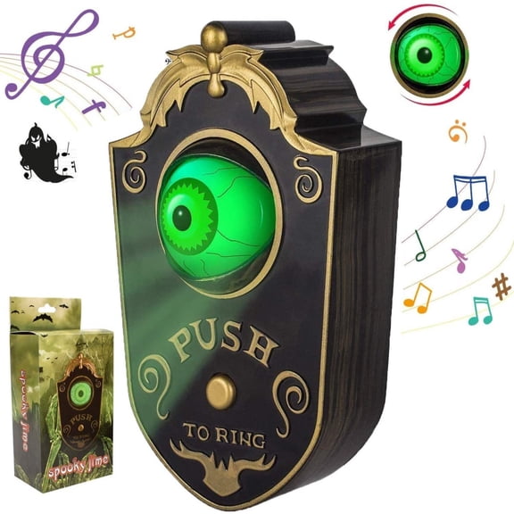CSSJKYJ Halloween Doorbell Decoration, Lightup Eyeball Doorbell with Scary Sounds, Trick or Treat Event, Halloween Decorations for Indoor & Outdoor,Black