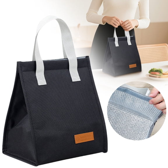 CSSJKYJ Insulated Lunch Bag Bulk Lunch Box Large Reusable Leakproof Tote Container with Aluminum Foil Employees Gift for Nurses Men Office Work Beach Travel (Black)