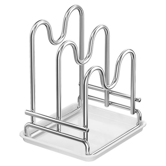 CSSJKYJ Kitchen Pot Lid Storage Rack Suitable and Lid Holder with Drain Tray, Multi-use Kitchen Organizer Stand for Cabinet and Counter Storage(S)