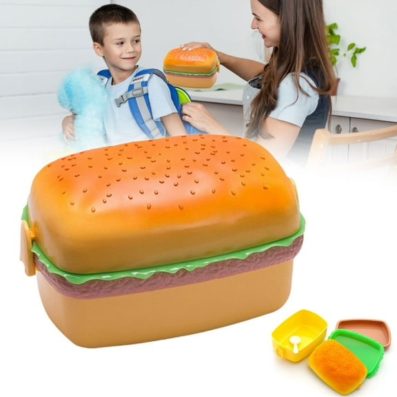 CSSJKYJ Portable Hamburger Bento Box for Leakproof Cover Plastic Food Container for Office Picnic Microwave Safe Lunch Case(Square)