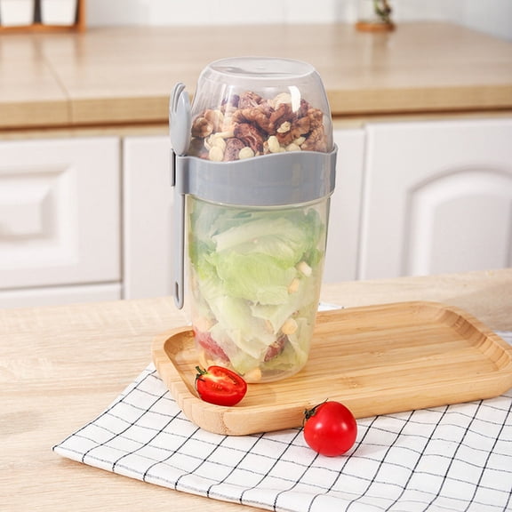 CSSJKYJ Salad Shaker Cup with Lids and Fork Fresh Salad Shaker Container for Lunch, Portable Breakfast Meal Vegetable and Fruits,Gray