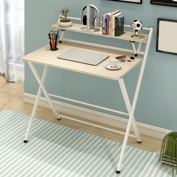 CSSJKYJ Small Desk, 31.5Inch/80cm Small Computer Desk for Small Spaces, Computer Desk with Adjustable Monitor Stand, Tiny Desk Study Desk for Bedroom Home Office, Maple-Cherry Wood