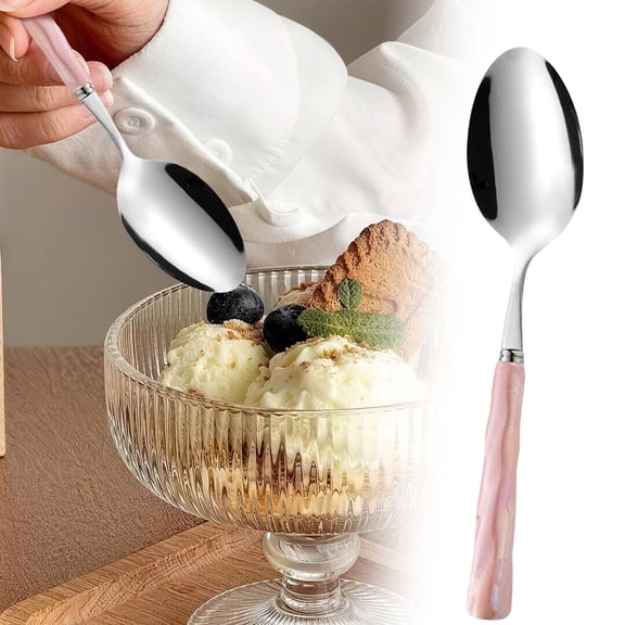 CSSJKYJ Spoon with Ceramics Handle, Stainless Steel Utensils Dessert Spoon, Cutlery with Flower Pattern, Flatware for Home Restaurant and Kitchen