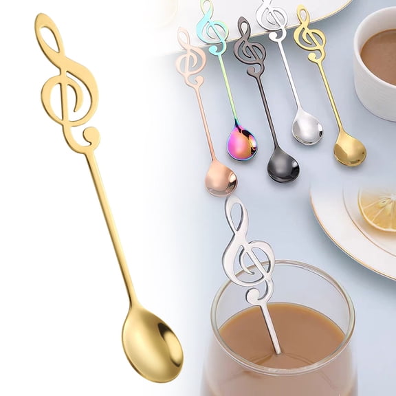 CSSJKYJ Stainless Steel Music Note Spoons – Colorful Ice Cream & Coffee Stirring Spoons – Musical Theme Flatware for Tea, Dessert, Mug – Gift for Music Lovers(Gold)