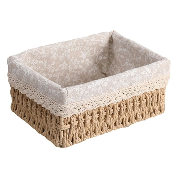 CSSJKYJ Storage Baskets, Handmade Paper Rope Woven Organizer with Removable Lace Liner, Rustic Storage Bins for Bathroom, Shelf, Desk Makeup Organization