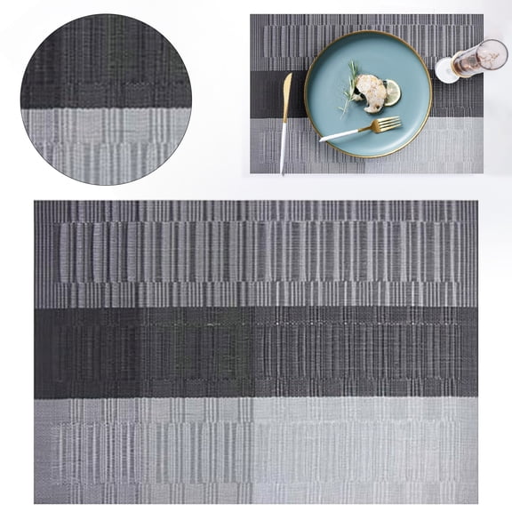 CSSJKYJ Table Runners Woven Vinyl Table Mats 12x17.7 inch for Kitchen Dining Table Non Slip Washable, Ombre Gray Black