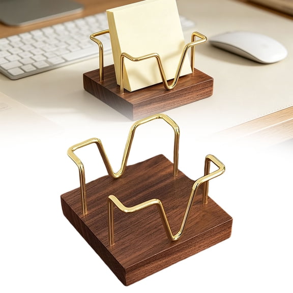 CSSJKYJ Walnut Wood Sticky Note Holder, 3 x 3 inch Self Stick Note Pad Holder, Post It Note Dispenser Desk Accessories for Office Desk Organizer,Gold