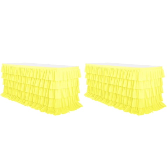 CSSJKYJ Yellow Table Skirt Tutu Ruffled Tablecloth for Classroom Teacher Desk Skirt Supplies for Princess Women Birthday Party Cake Dessert Decorations, 6FT(2pcs)