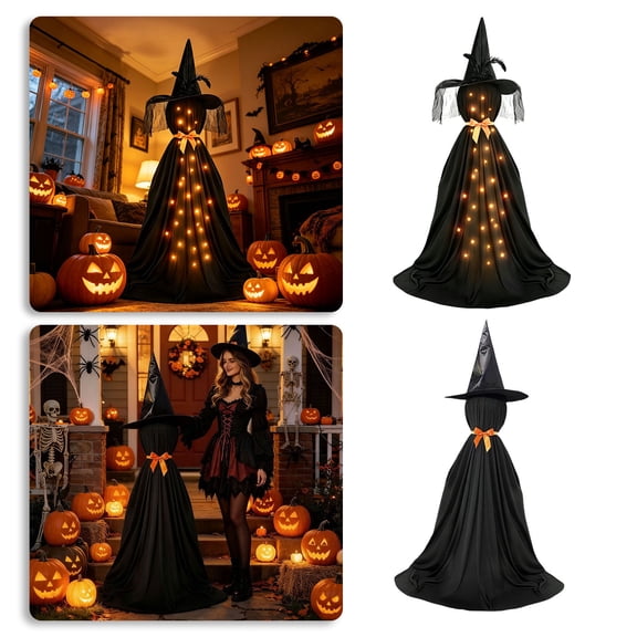 CSStudio 150cm Faceless Standing Witch Ghost Decor Adjustable Height Silk Metal Frame No Light Halloween Indoor Outdoor Yard Porch Spooky Party Scene Prop