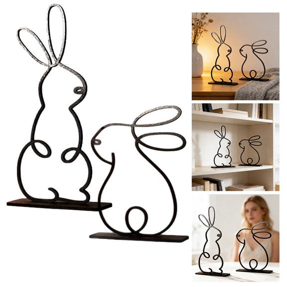 CSStudio 2 Pack Black Select Wooden Easter Display with Cute Rabbit Motif, Painted Black, Decorative Easter Decoration with Black Flat Support