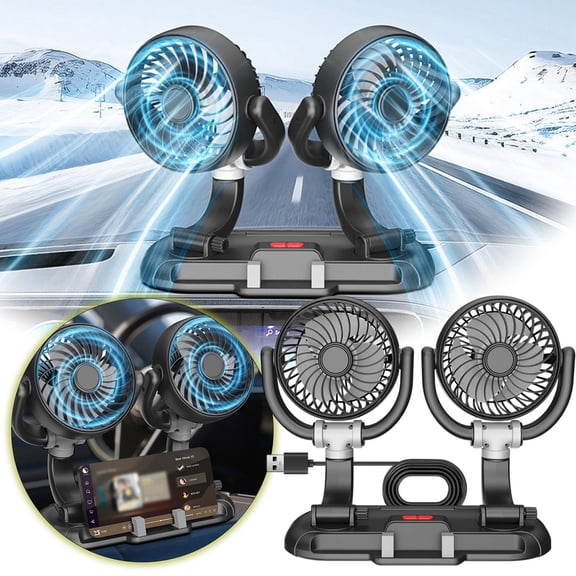 CSStudio 2-in-1 Car Vent Phone Mount with Dual Cooling Fan, USB Powered Flexible Gooseneck Auto Air Vent Phone Holder Fan for Summer Driving Travel