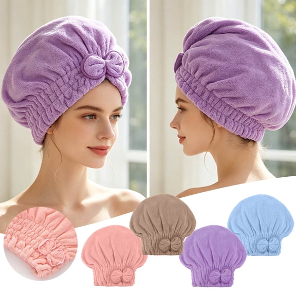 CSStudio Bow Coral Hair Drying Cap Super Absorbent Quick Dry Elastic Turban Wrap For Women Long Thick Hair Shower Spa Gym Travel Gentle Hair Care Head Towel