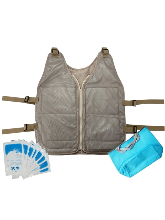 Cooling Vest with Ice Packs, Lightweight Breathable Polyester Cooling Work Vest Adjustable for Construction Outdoor Camping Sports Heat Relief