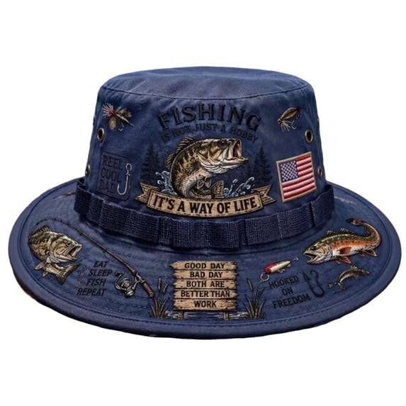 CSStudio Fishing Boonie Hat, Wide Brim Outdoor Sun Hat with Adjustable Chin Strap, Is A Way Of Life Fisherman Bucket Hat for Camping Hiking Beach