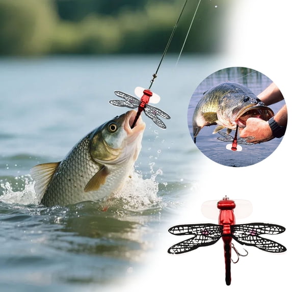 CSStudio Floating Dragonfly Fishing Lure Rattling Hard Bait Double Skirt Wing Steel Hooks Freshwater Saltwater Tackle for Bass Trout Sunfish