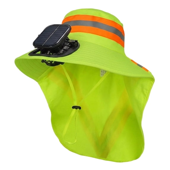 CSStudio Hi Vis Wide Brim Solar Fan Sun Hat USB Rechargeable Reflective Neck Flap Cooling Hat for Construction Gardening Fishing Outdoor Work