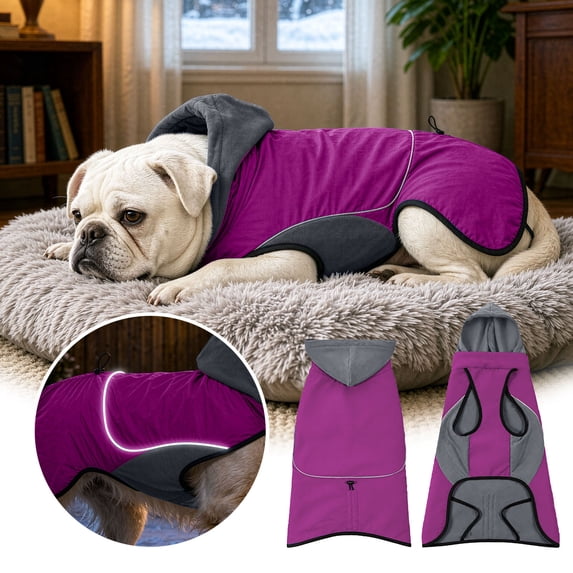 CSStudio Hooded Leg‑Less Dog Winter Coat, Fleece Lined Warm Pullover Jacket with Leash Hole for Medium Large Dogs