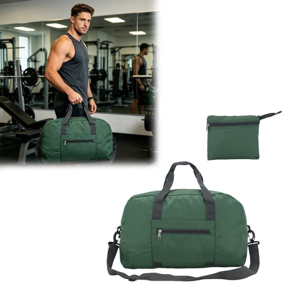 CSStudio Lightweight Foldable Gym Duffle Bag with Separate Shoe Compartment Water Bottle Pocket Detachable Strap for Travel Sports Weekend Trip