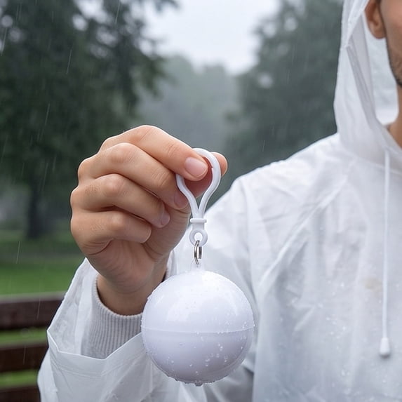 CSStudio Portable Disposable Rain Poncho Keychain Ball, Waterproof Hooded Emergency Raincoat with Clip Hook for Backpack, Compact Rain Gear for Adults Travel Camping Hiking, Single Unit