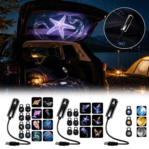 CSStudio Portable USB Star Projector Night Light Adjustable Flexible Neck Removable Ocean Animal Moon Slides Remote Control Auto Shut Off Timer For Car Nursery Tent
