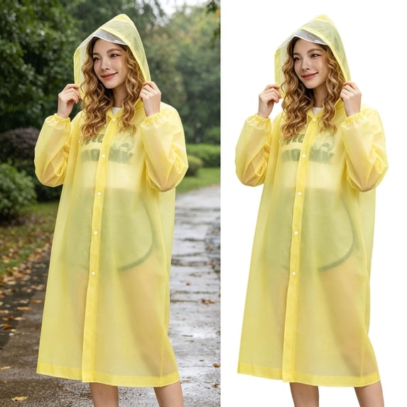 CSStudio Reusable Adult Rain Poncho, Waterproof Long Hooded Raincoat, One Size Fits Height 150â190cm, Packable Rain Cape for Camping Travel Outdoor Activities