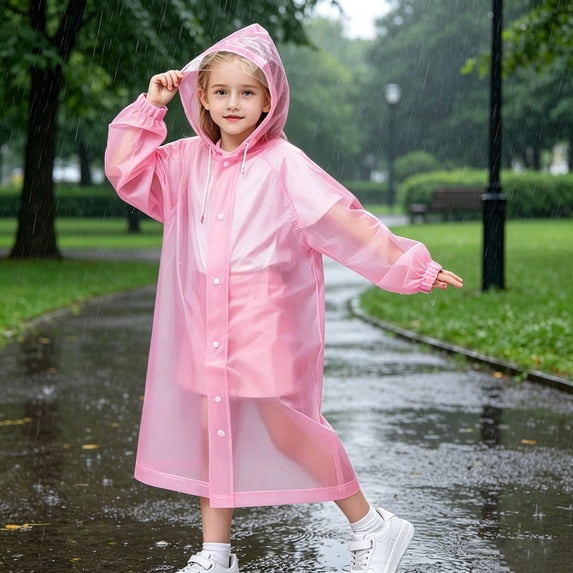CSStudio Reusable Kids Rain Poncho, Waterproof Full Body Raincoat with Hood, One Size Fits Height 110â150cm, Portable Packable Rain Cape for Boys Girls School Outdoor Activities